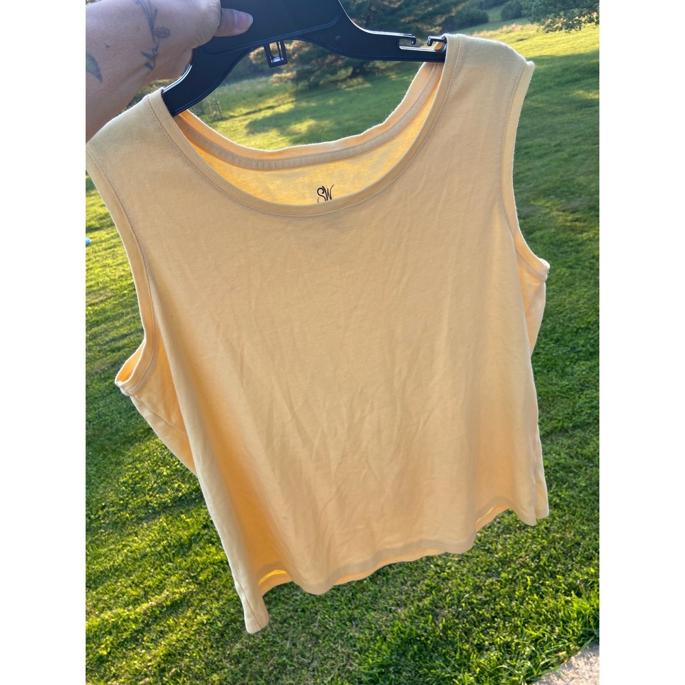 Studio Works Womens XL Yellow Sleeveless Tank Top 100% Cotton Round Neck Solid